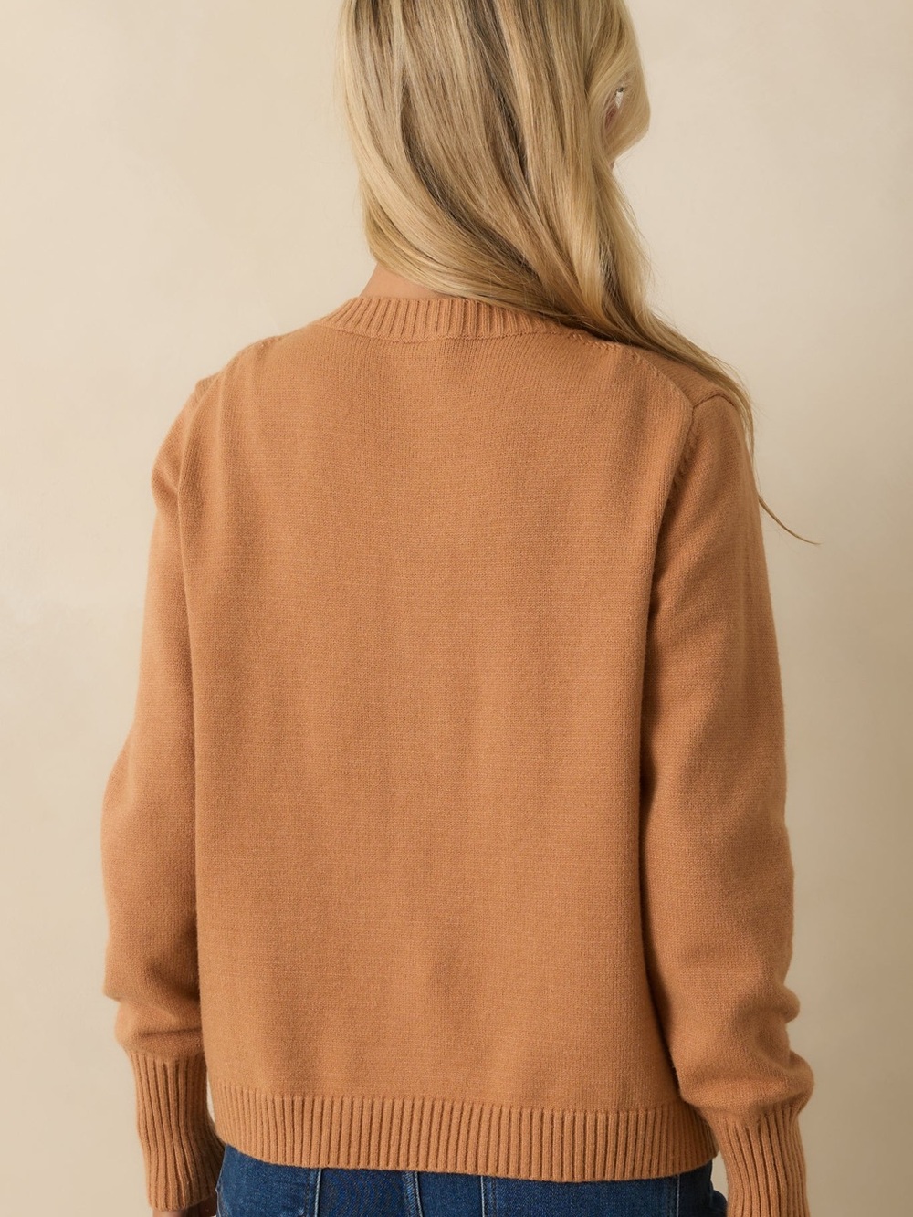 Women’s Button Up Cardigan Sweater in Soft Brown with Ruffles